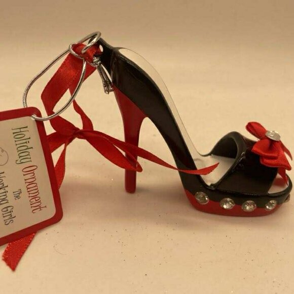 NWT Black & Red High Heel Shoe Ceramic Christmas Ornament Working Girl by Gibson - Picture 3 of 4